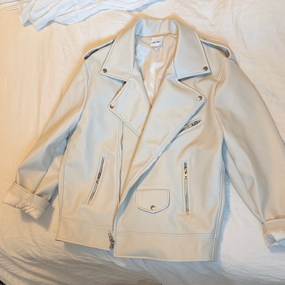 Women's Cream Leather Jacket